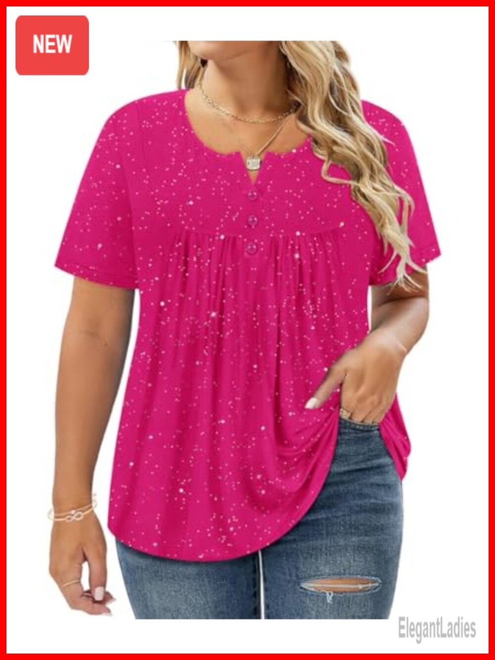 Plus Size V-Neck Short Sleeve Tunic Top